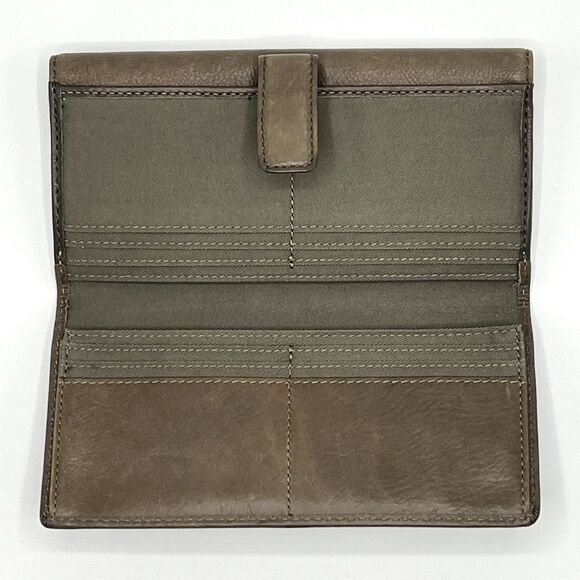 Fossil Wallet Brown/Gray Knox Flap Clutch Pebbled Leather Brass Hardware - Picture 5 of 11